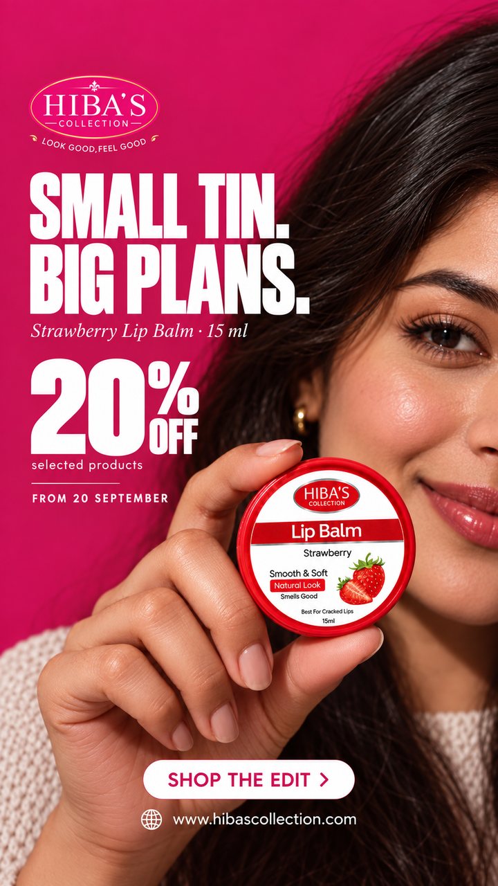Hiba’s Collection — Strawberry Lip Balm — “Small tin. Big plans.”